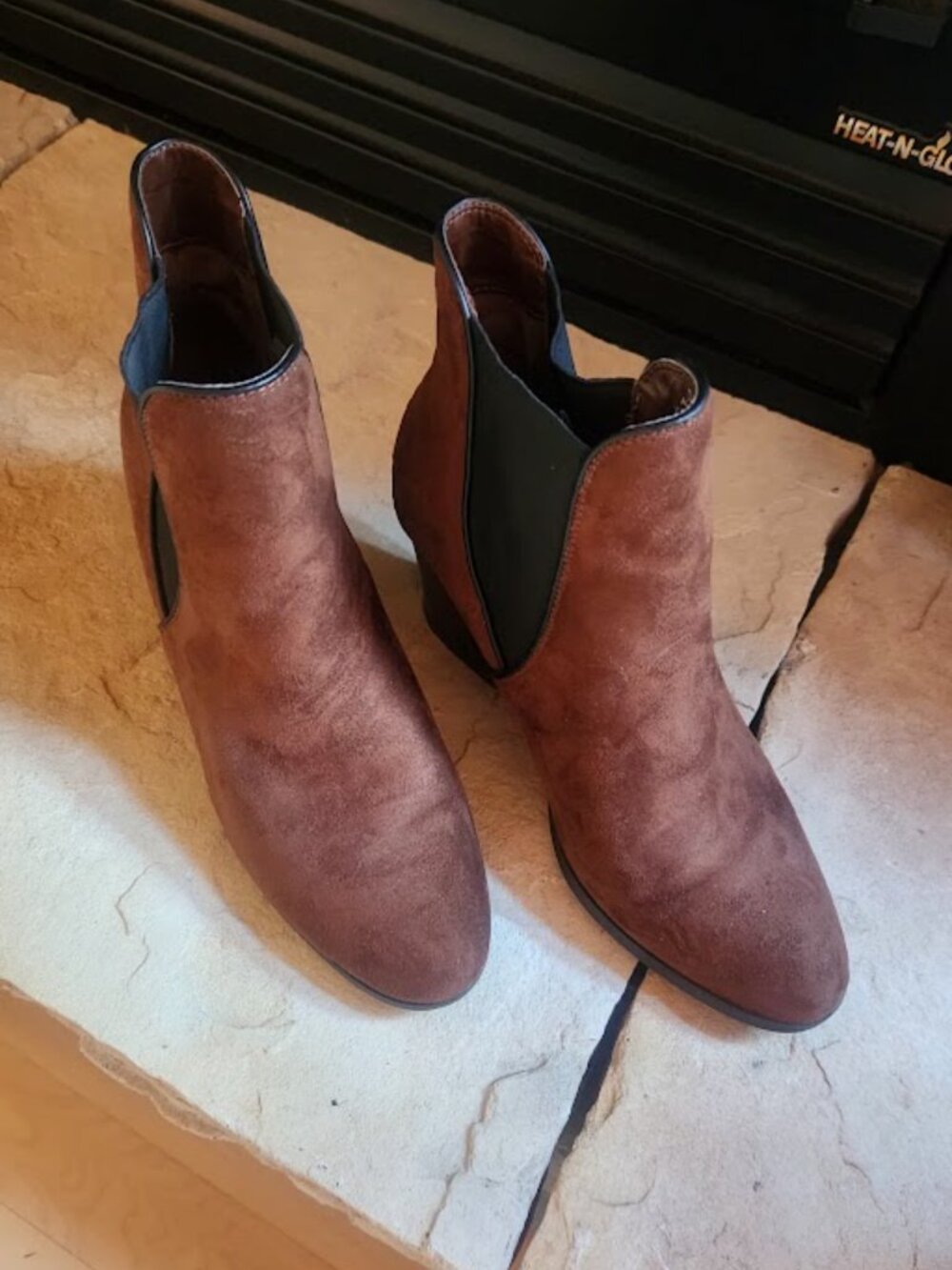 Darcel Brown Block Heel Booties, Size 8